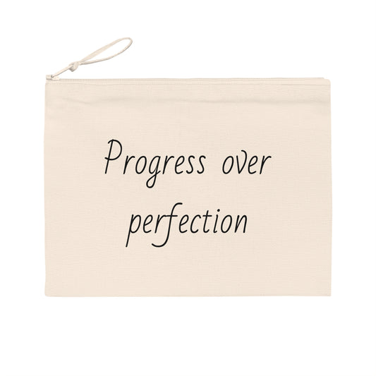 "Progress over perfection" pouch